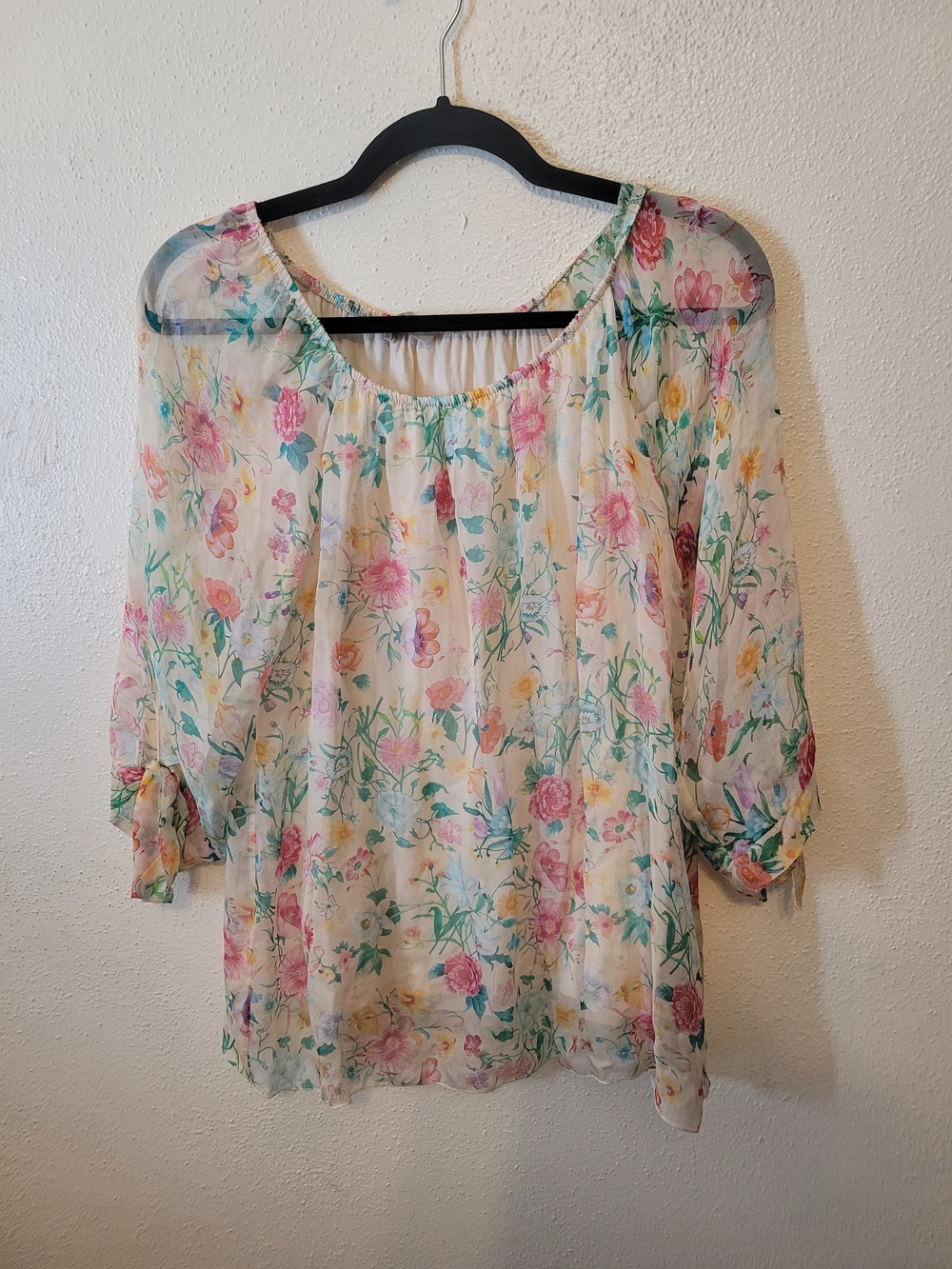 Angela Moda 100% Silk Floral Blouse Made in Italy Size M Cottagecore Boho